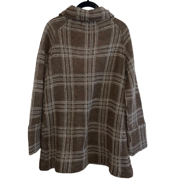 VTG ZARA long brown plaid cardigan coat with a hoodie. Mohair blend. Size M - Picture 3 of 10